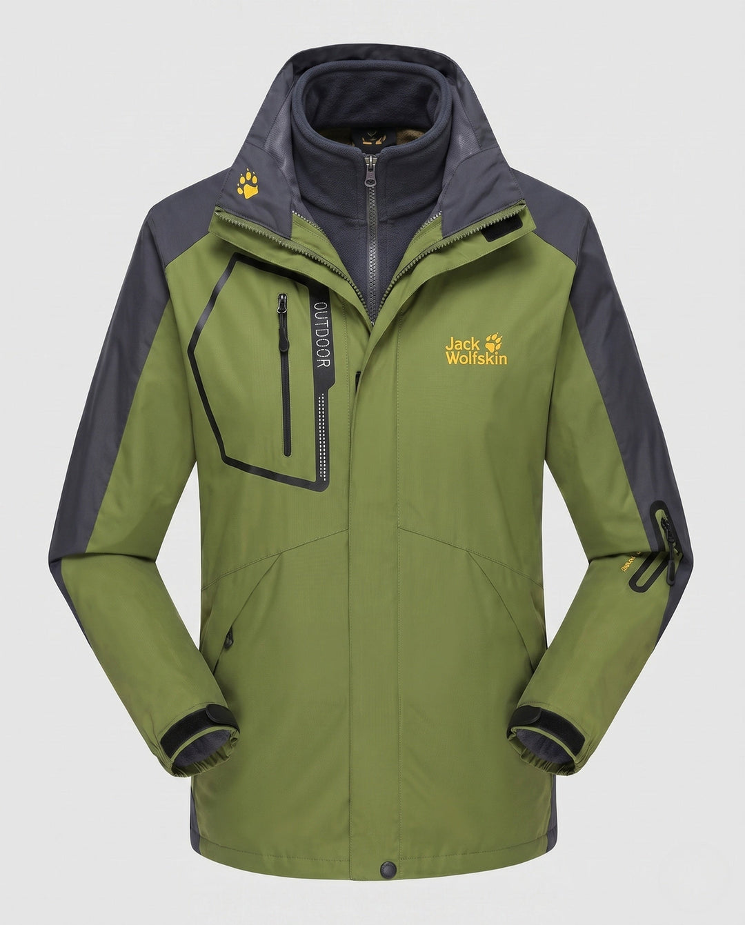 Men's three-in-one softshell fleece trekking jacket with removable hood