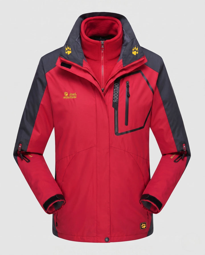 Men's three-in-one softshell fleece trekking jacket with removable hood