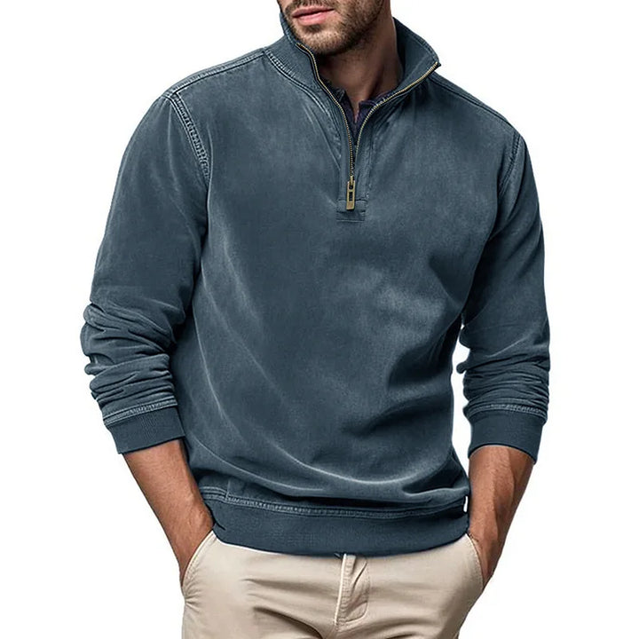 Men's Raised Collar Zip Sweater