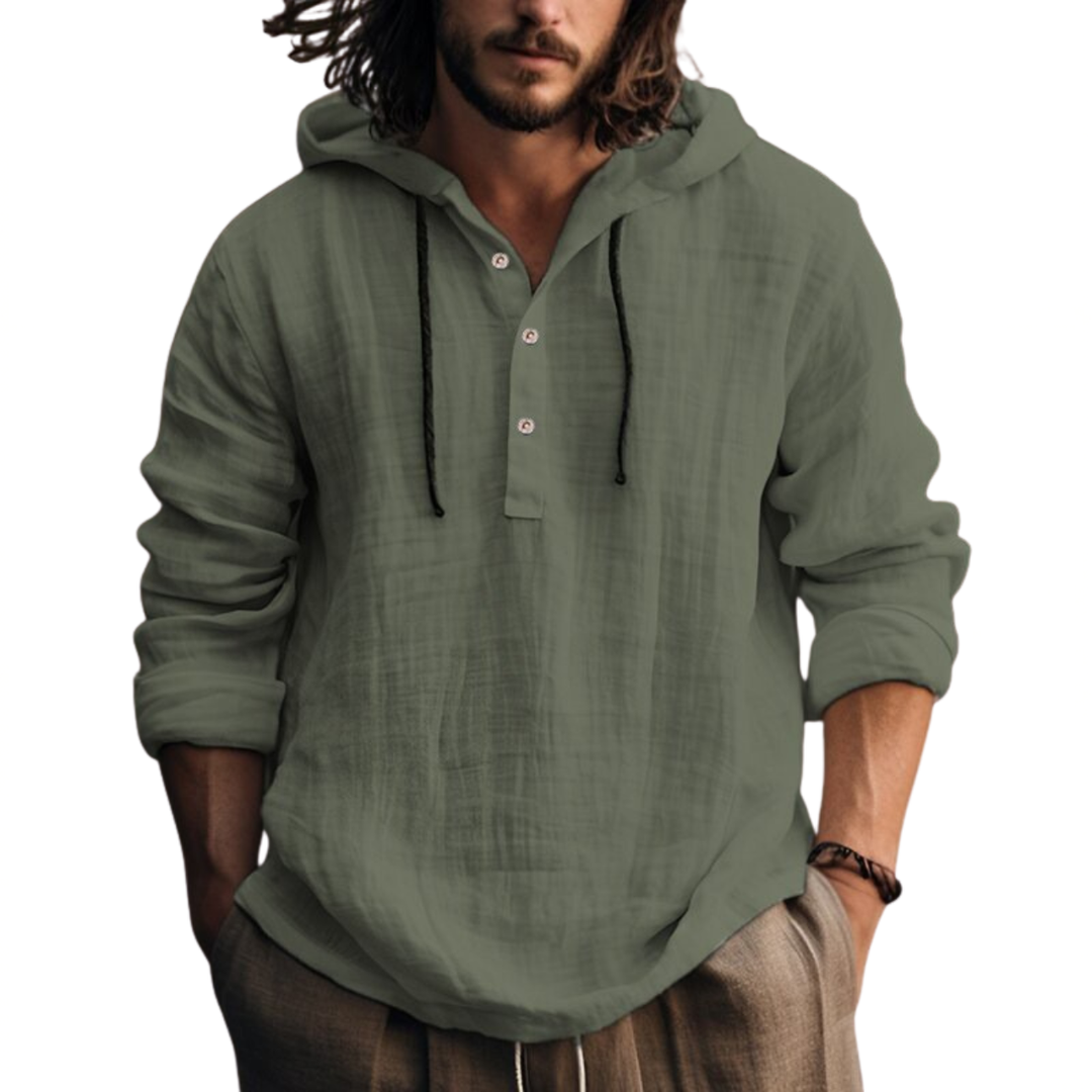 Men's Linen Blend Hoodie Shirt
