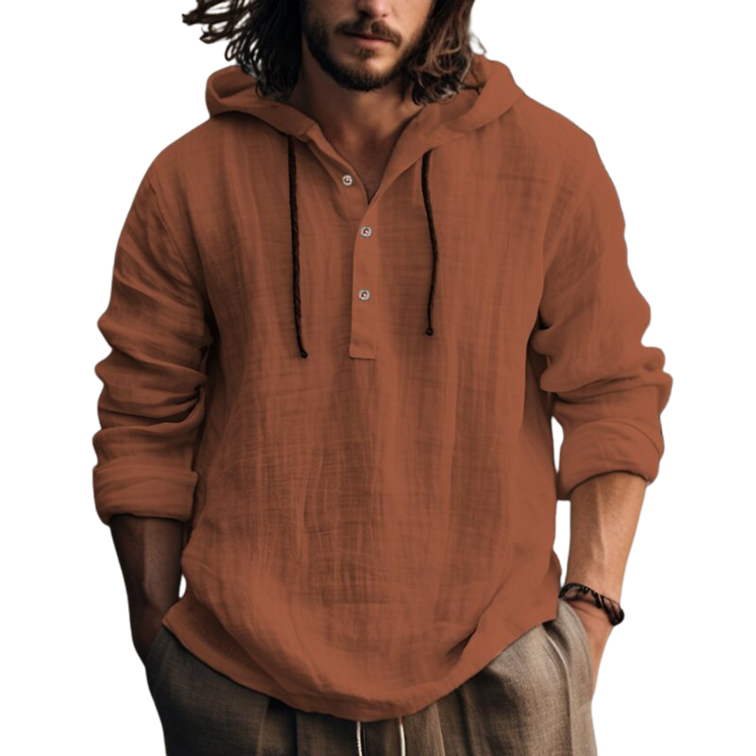 Men's Linen Blend Hoodie Shirt