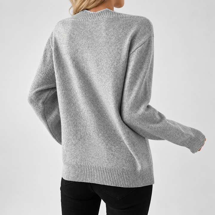 Women’s V-Neck Sweater | Oversized Knitted Sweater with Bow Print