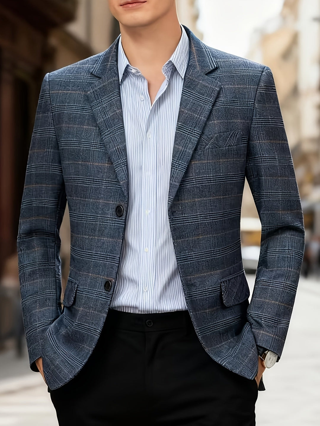 Men's Plaid Lapel Blazer