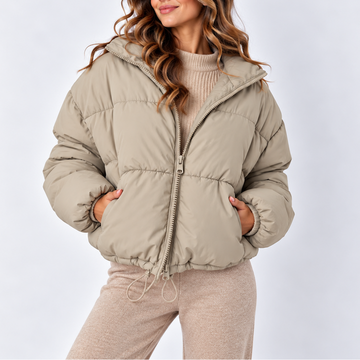 Women's Oversized Puffer Jacket with High Collar and Pockets