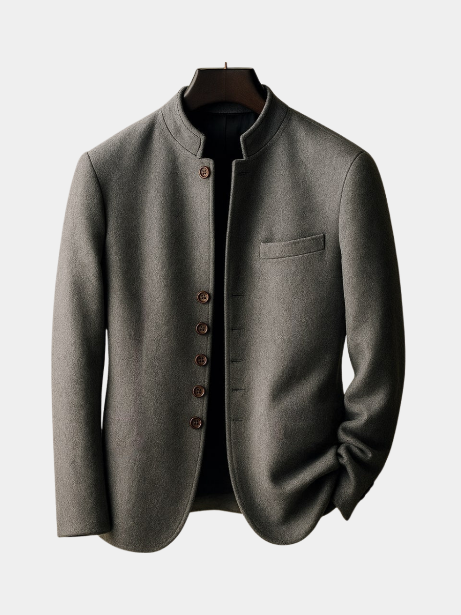 Wool Jacket with Straight Collar