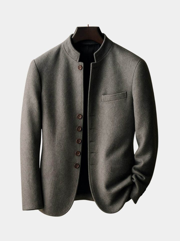 Wool Jacket with Straight Collar
