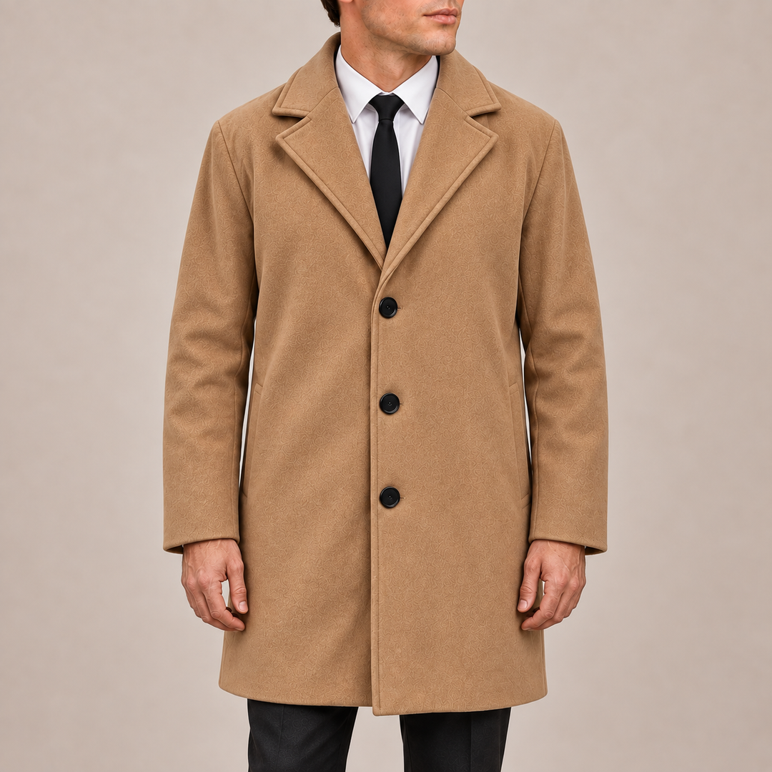 Men’s Single-Breasted Overcoat with Notched Lapels and Three Buttons