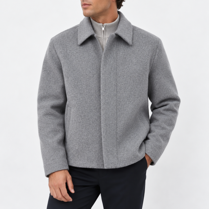 Men’s Wool Blend Zip-Up Jacket with Classic Collar
