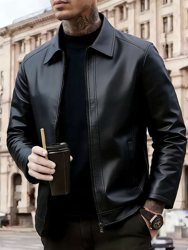 Men's PU Zip Bomber Jacket