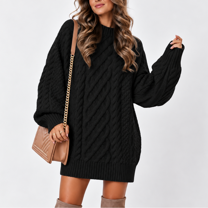 Women's Oversized Cable Knit Sweater with Long Sleeves