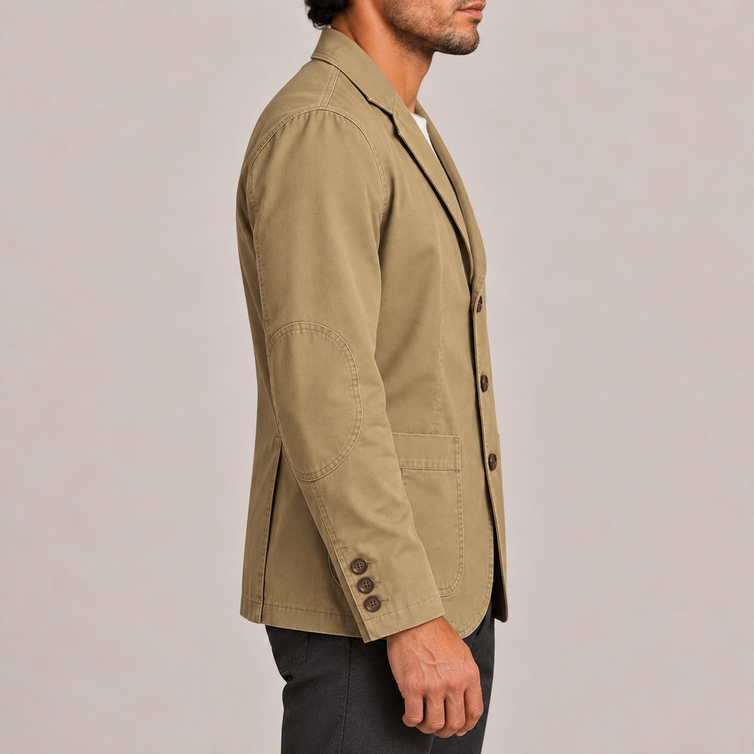 Men’s Three-Button Blazer with Patch Pockets and Elbow Patches