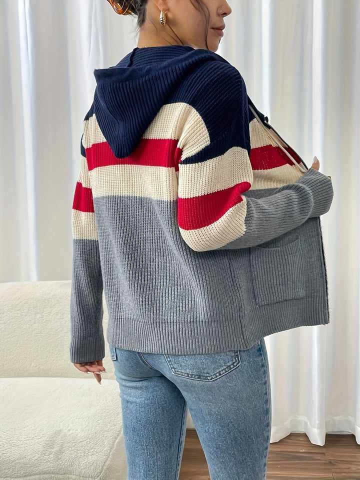 Susannah | Color-Block Hooded Zip Cardigan