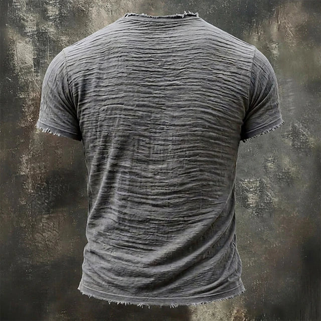 Men's Textured Cotton V-Neck Shirt