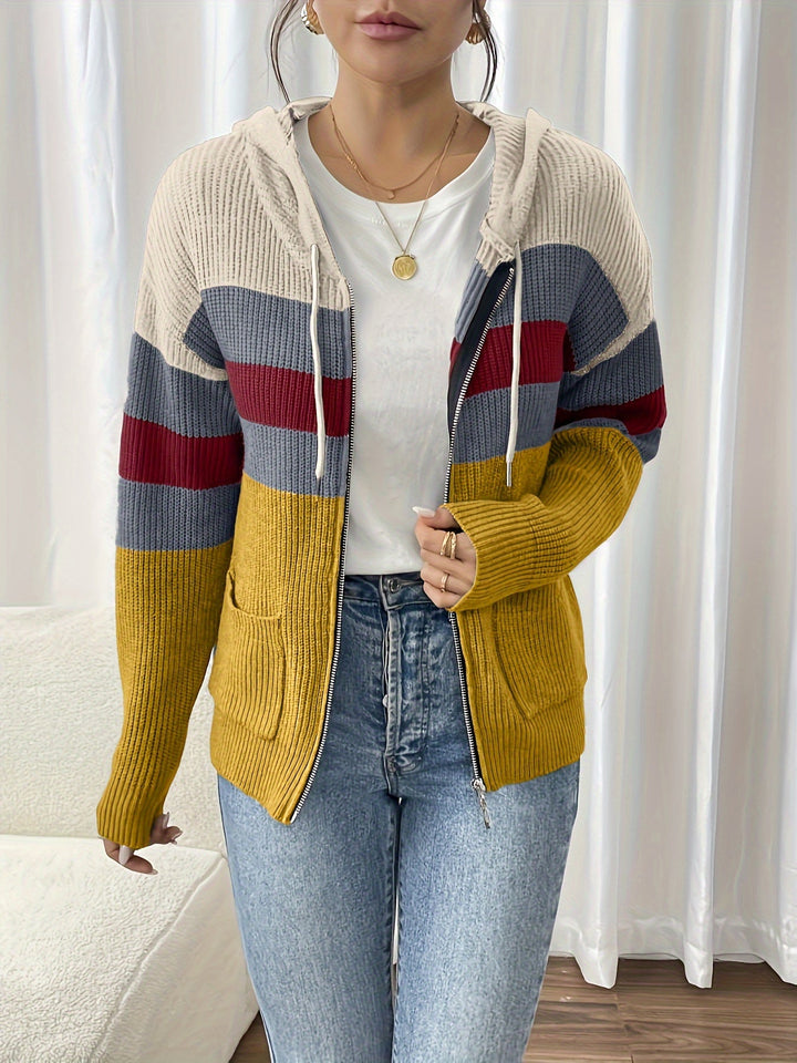 Susannah | Color-Block Hooded Zip Cardigan
