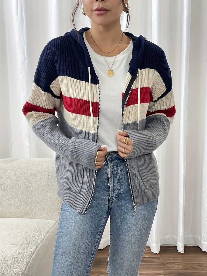 Susannah | Color-Block Hooded Zip Cardigan
