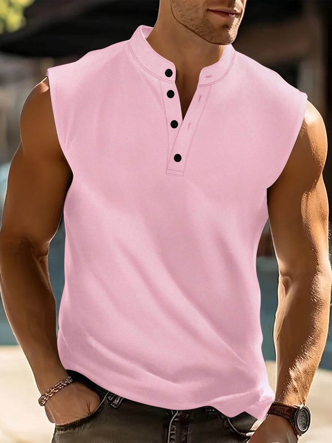 Men's Sleeveless Stand Shirt
