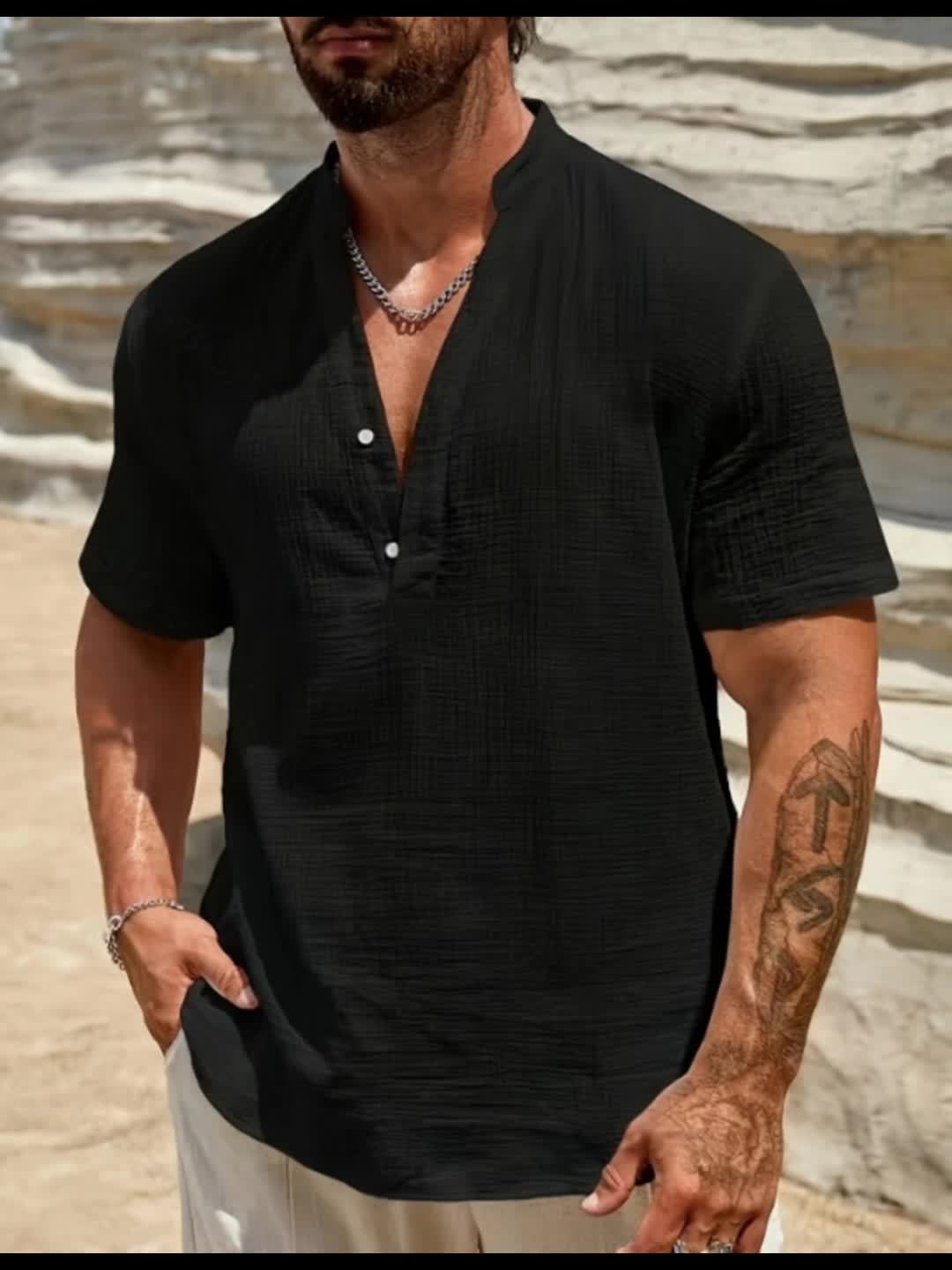 Men's Linen V-Neck Shirt