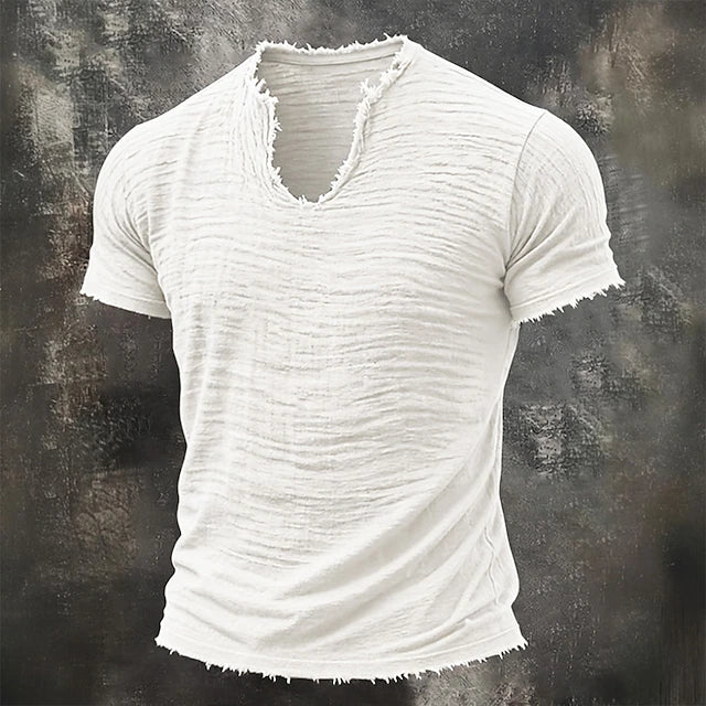 Men's Textured Cotton V-Neck Shirt