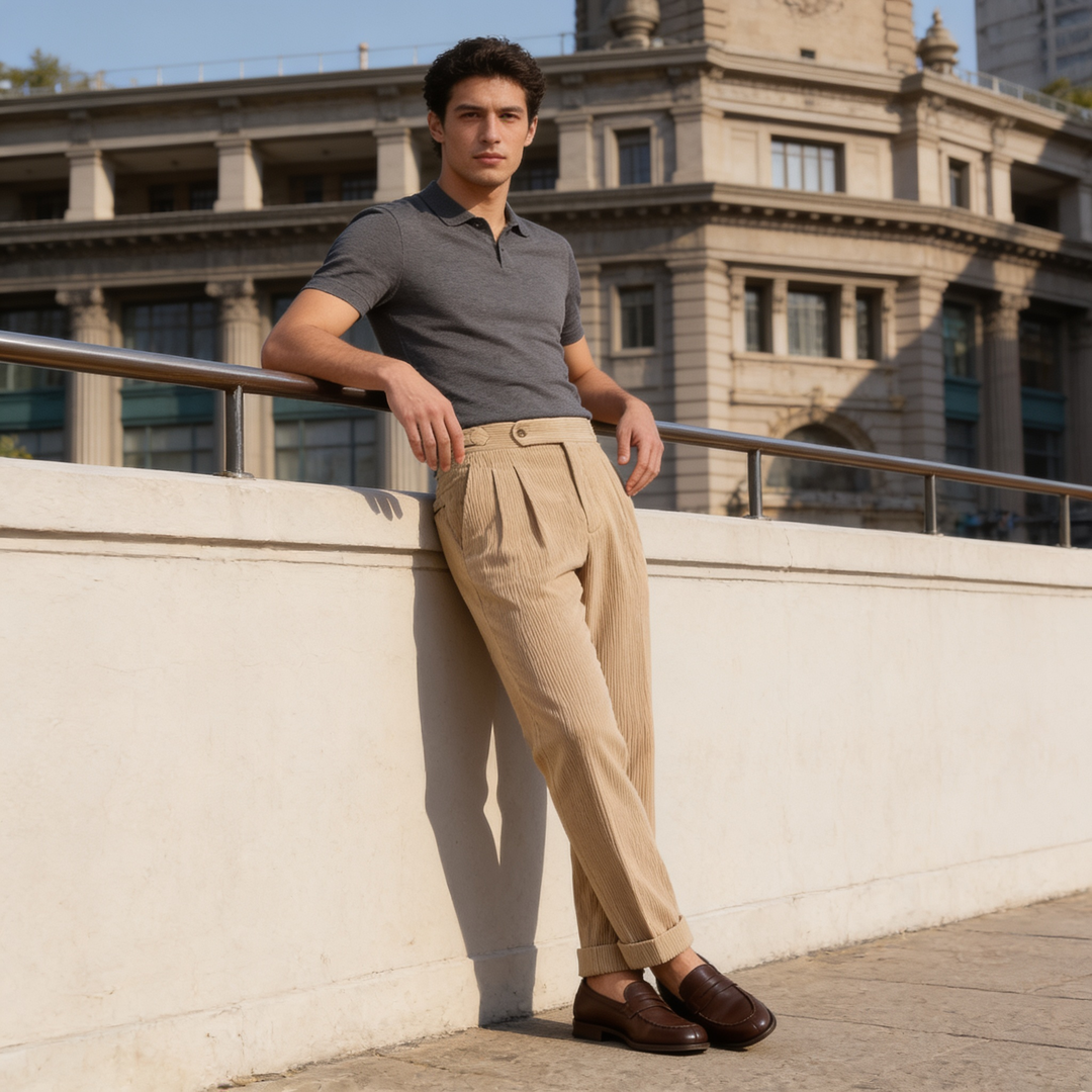 Men's Pleated Corduroy Pants