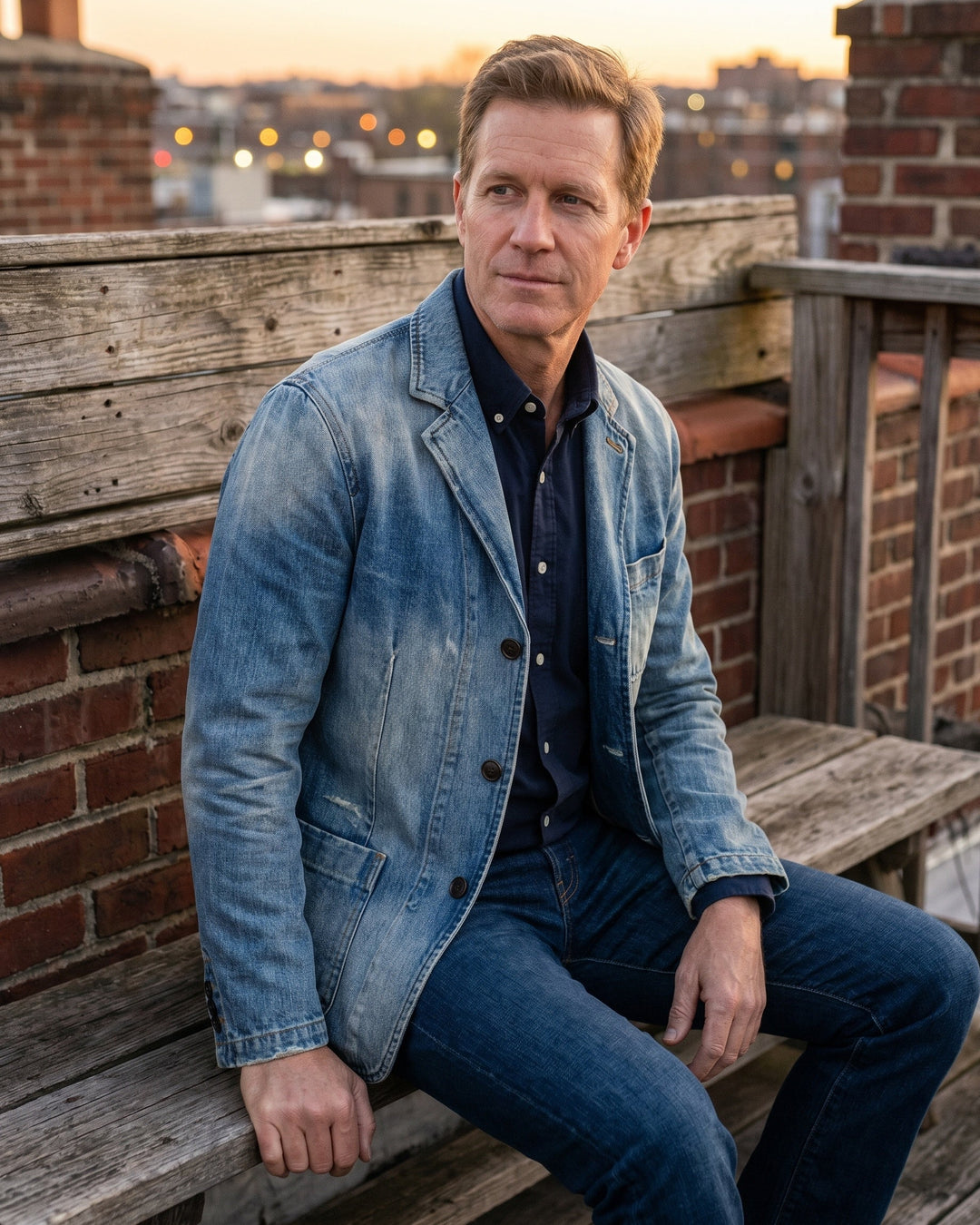 Men's Washed Denim Blazer