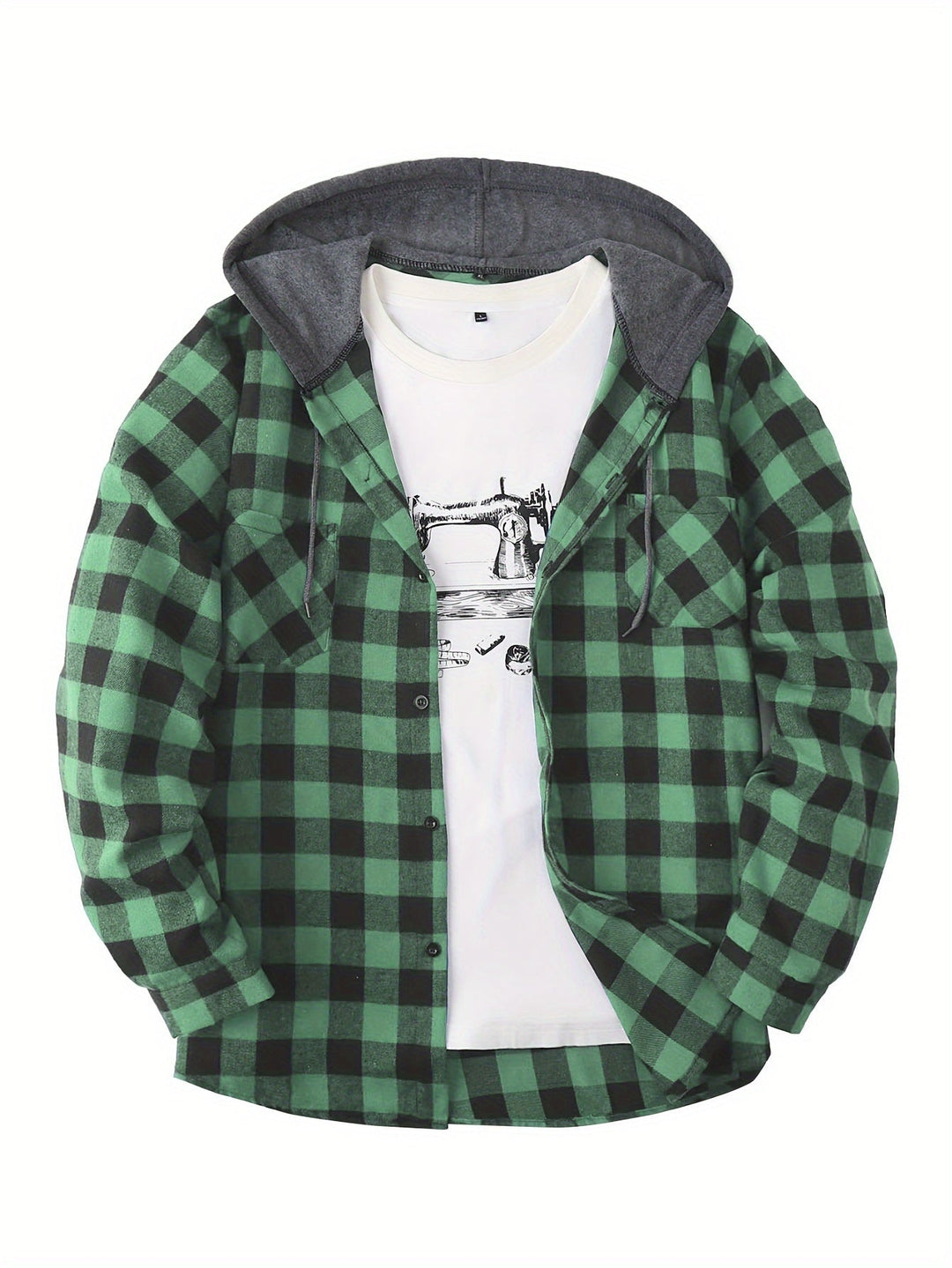 Men's Plaid Hooded Shirt