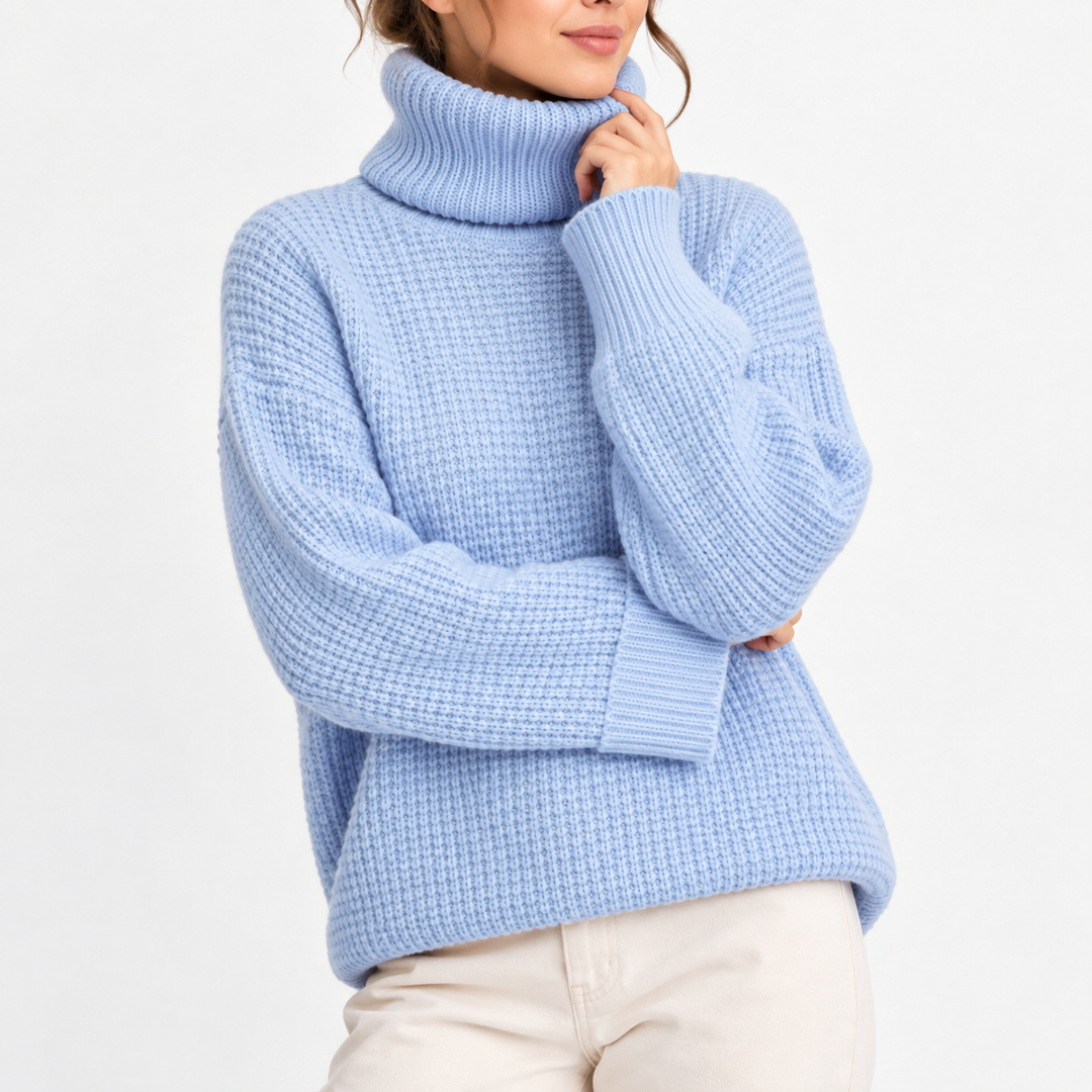 Women’s Oversized Turtleneck Sweater with Waffle Knit Texture