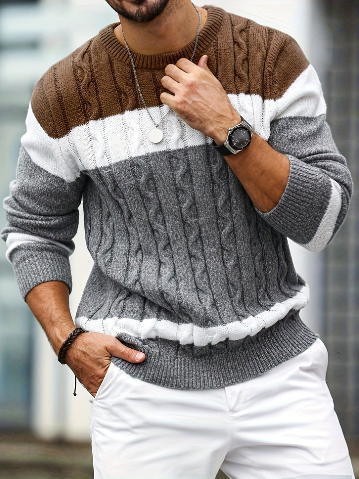 Men's Color Block Cable Sweater
