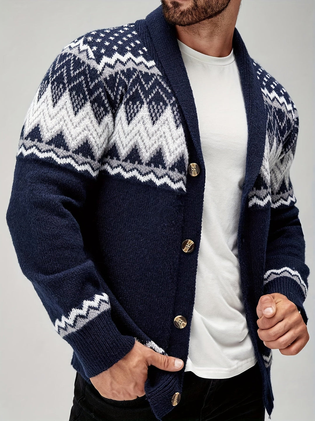 Men's Geometric Pattern Cardigan Sweater