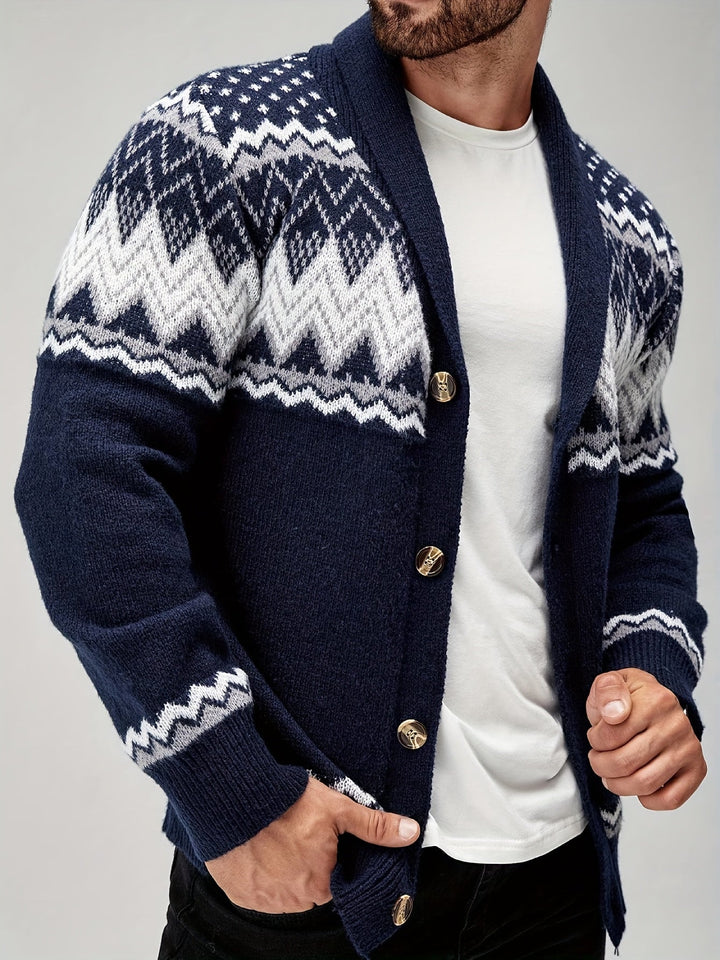Men's Geometric Pattern Cardigan Sweater