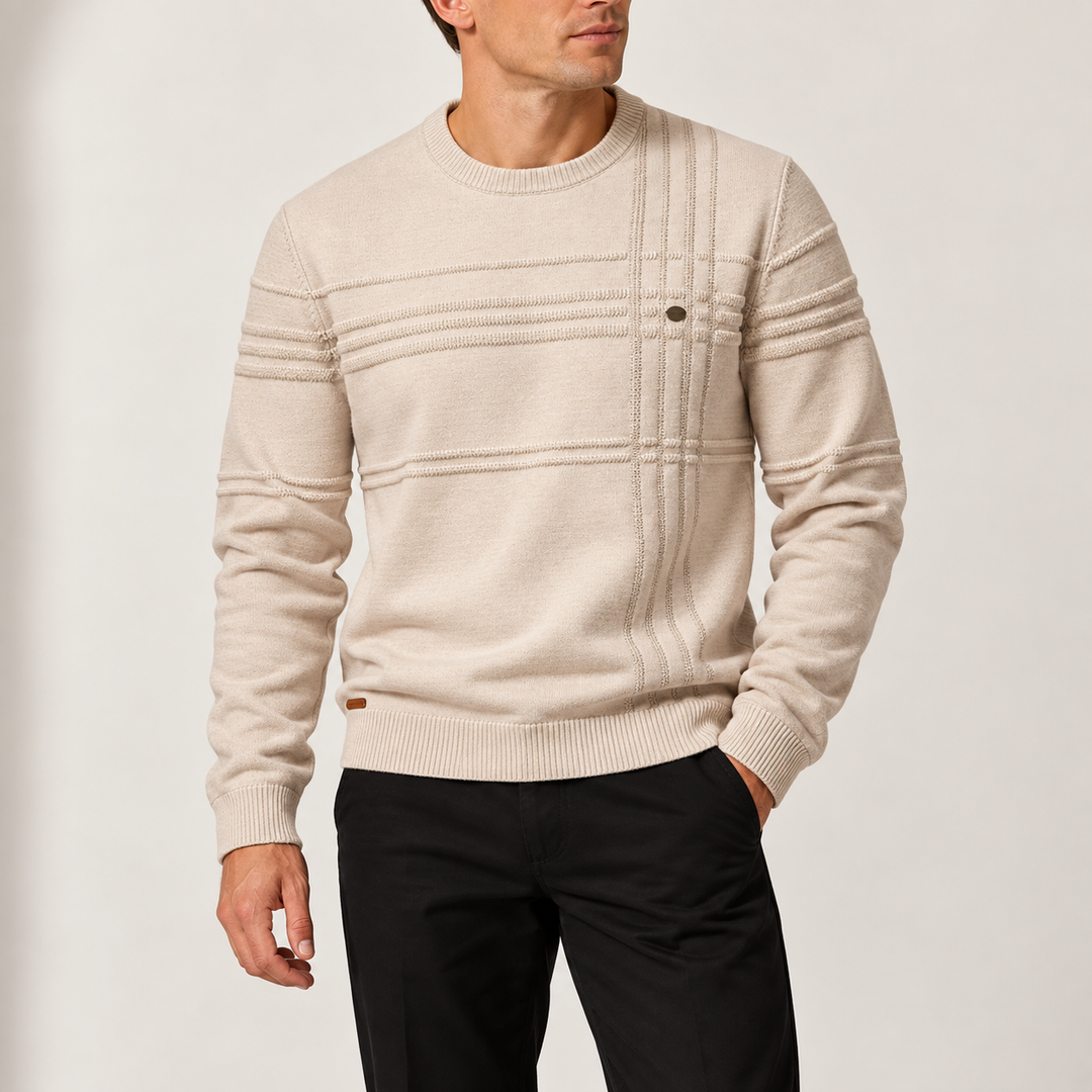 Men’s Textured Crew Neck Knitted Sweater with Long Sleeves