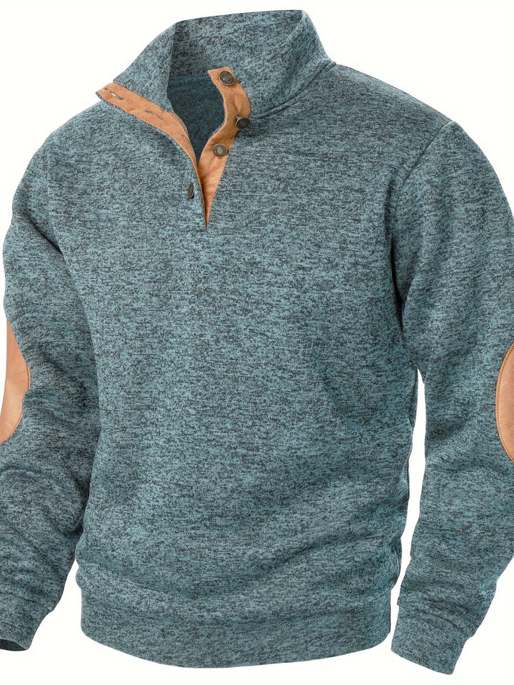 Men's Stand Collar Button Knit Sweatshirt