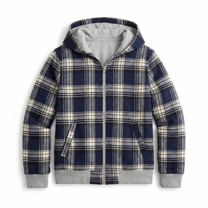 Women’s Reversible Cropped Hooded Jacket – Check Pattern Zip-Up Hoodie