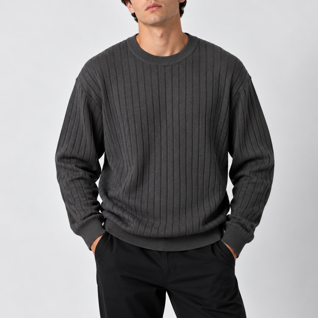 Men’s Ribbed Crew Neck Sweater – Long Sleeve Knit Sweater