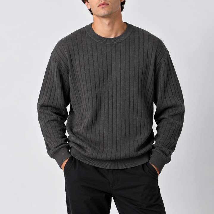 Men’s Ribbed Crew Neck Sweater – Long Sleeve Knit Sweater