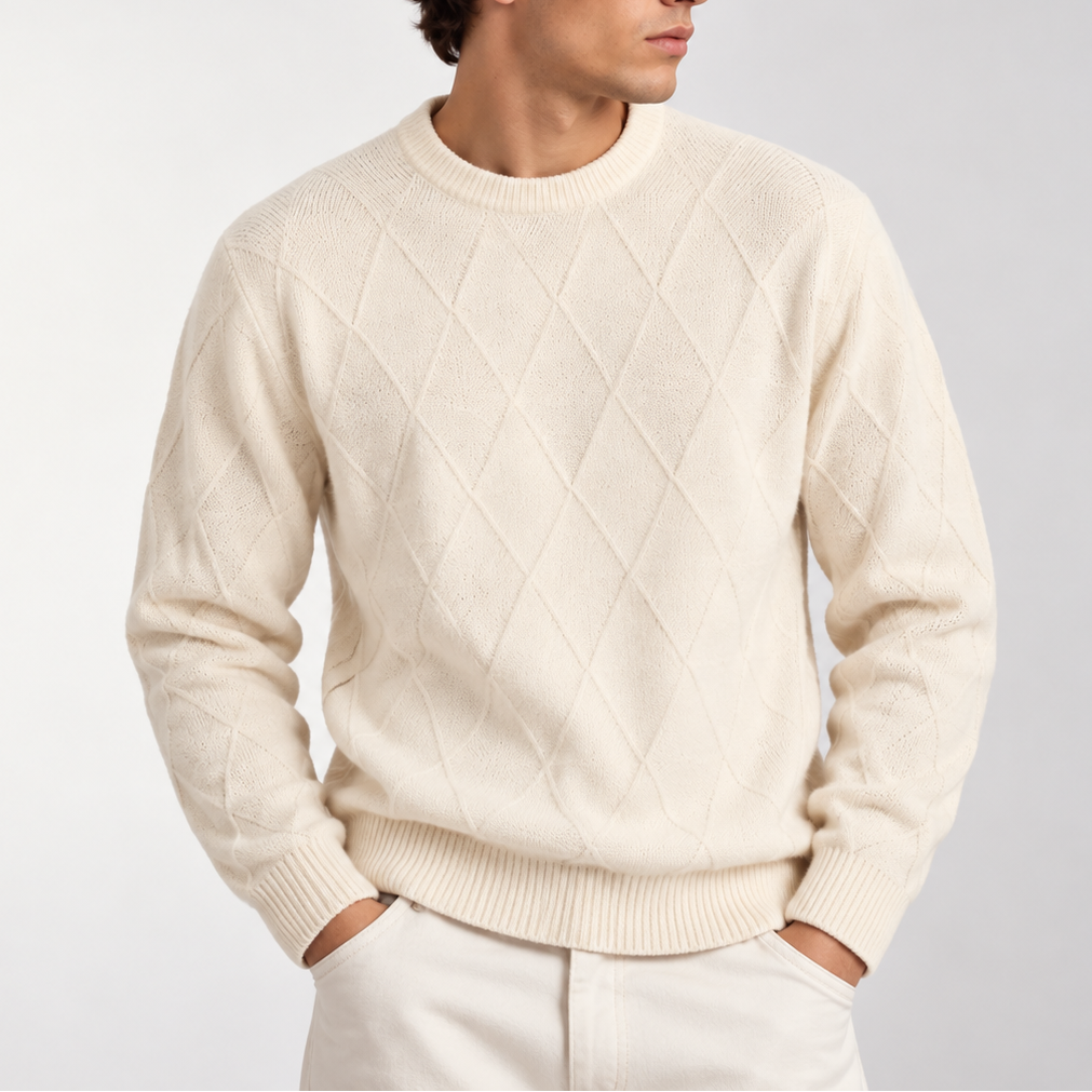 Men’s Diamond Knit Crew Neck Sweater – Classic Knitted Sweater