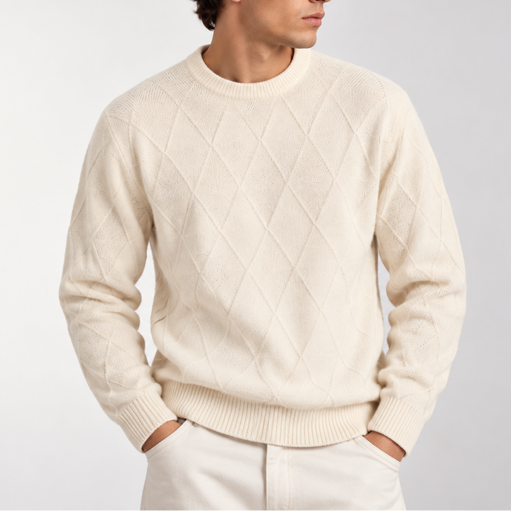 Men’s Diamond Knit Crew Neck Sweater – Classic Knitted Sweater