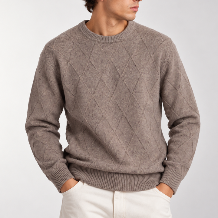 Men’s Diamond Knit Crew Neck Sweater – Classic Knitted Sweater