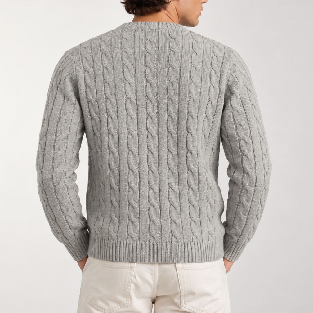 Men’s Cable Knit Crew Neck Sweater – Classic Knitted Sweater