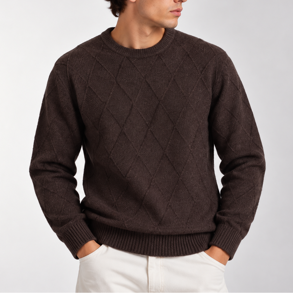 Men’s Diamond Knit Crew Neck Sweater – Classic Knitted Sweater