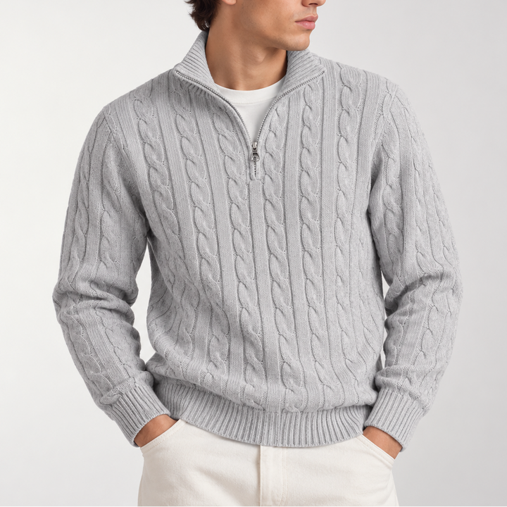 Men’s Cable Knit Quarter Zip Sweater – Classic Knitted Sweater