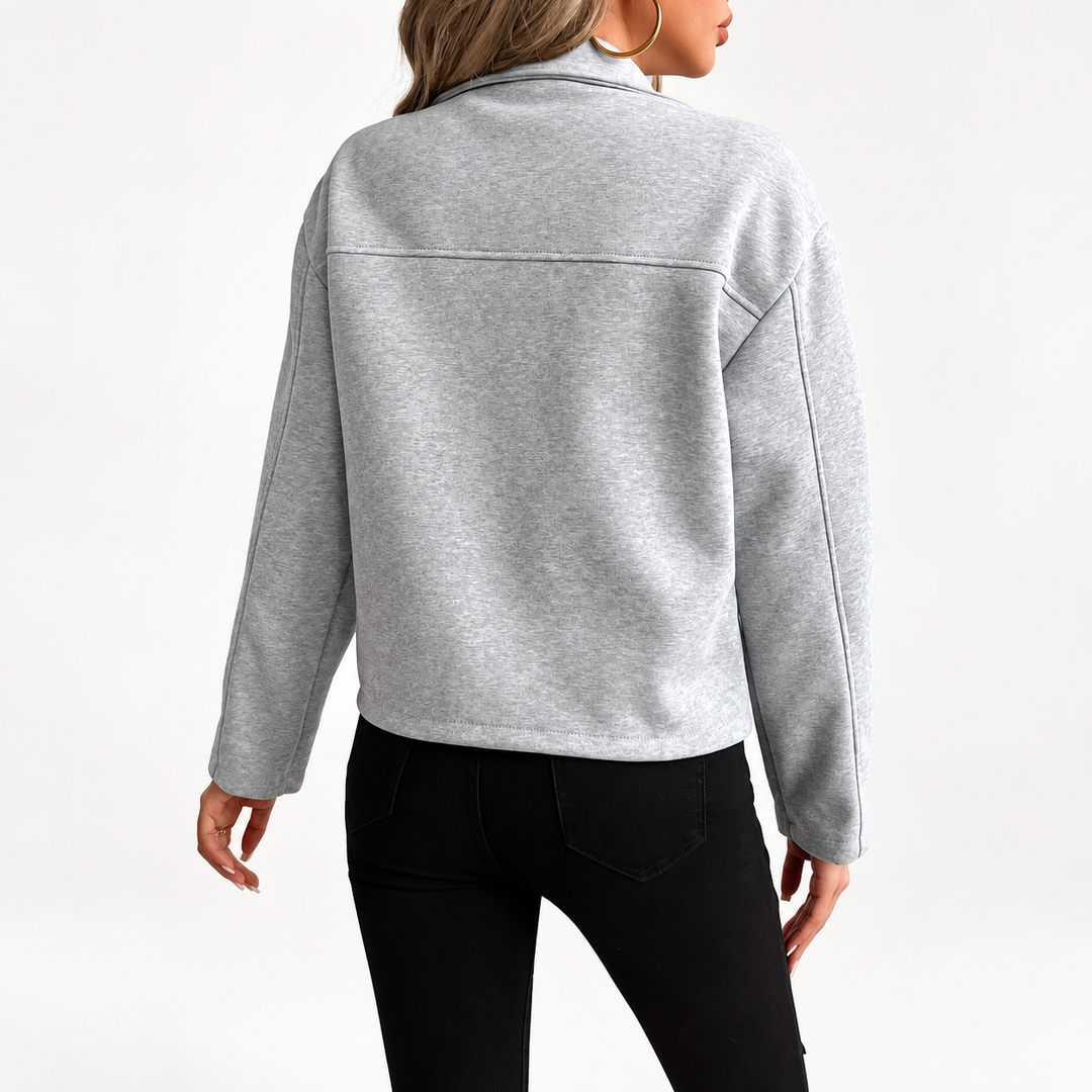 Women’s Gray Zip-Up Utility Overshirt - Long Sleeve with Flap Pockets