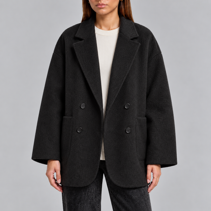 Women’s Overcoat | Oversized Double-Breasted Coat with Lapel Collar