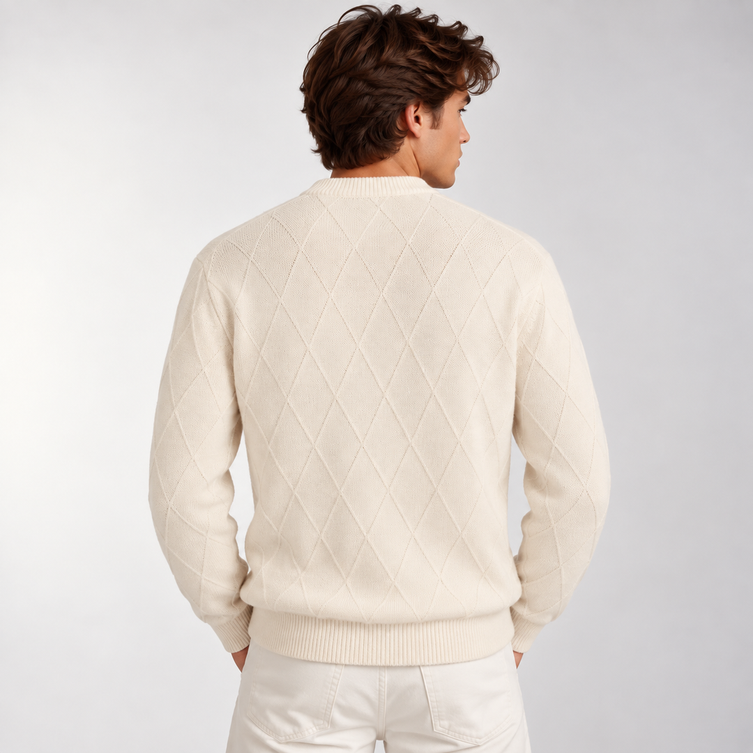 Men’s Diamond Knit Crew Neck Sweater – Classic Knitted Sweater