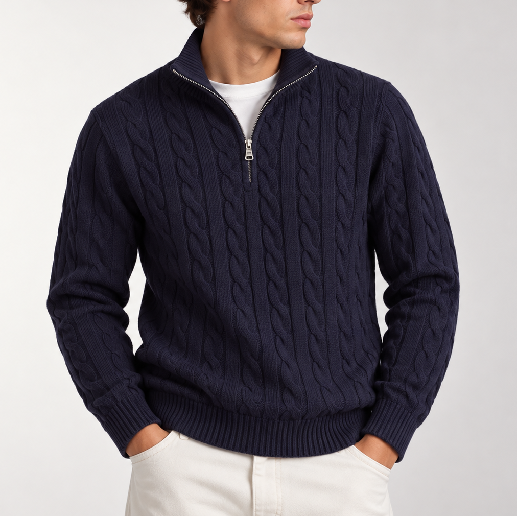 Men’s Cable Knit Quarter Zip Sweater – Classic Knitted Sweater