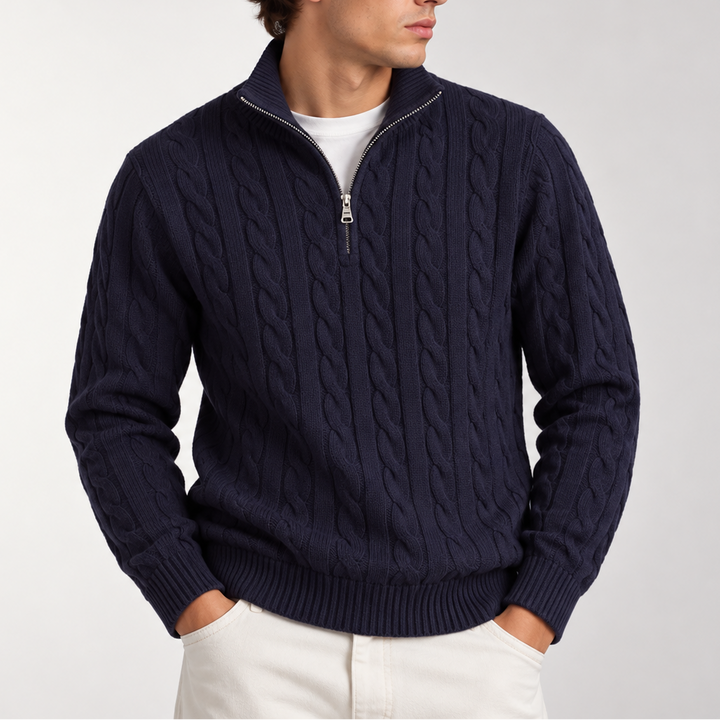 Men’s Cable Knit Quarter Zip Sweater – Classic Knitted Sweater