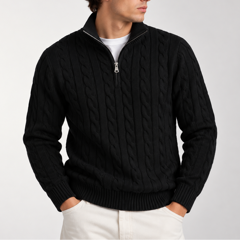 Men’s Cable Knit Quarter Zip Sweater – Classic Knitted Sweater