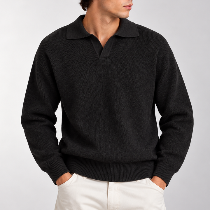 Men’s Knitted Polo Sweater – Long Sleeve Collared Sweater