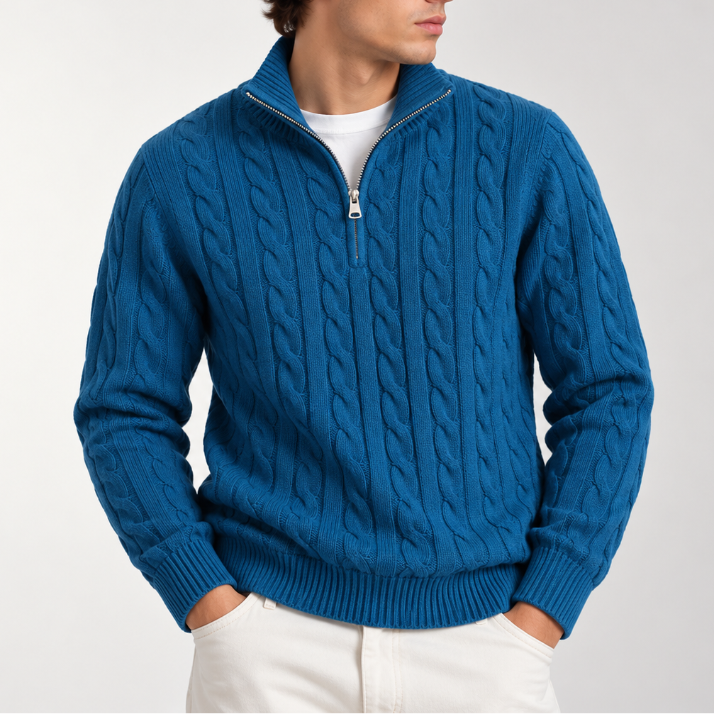 Men’s Cable Knit Quarter Zip Sweater – Classic Knitted Sweater