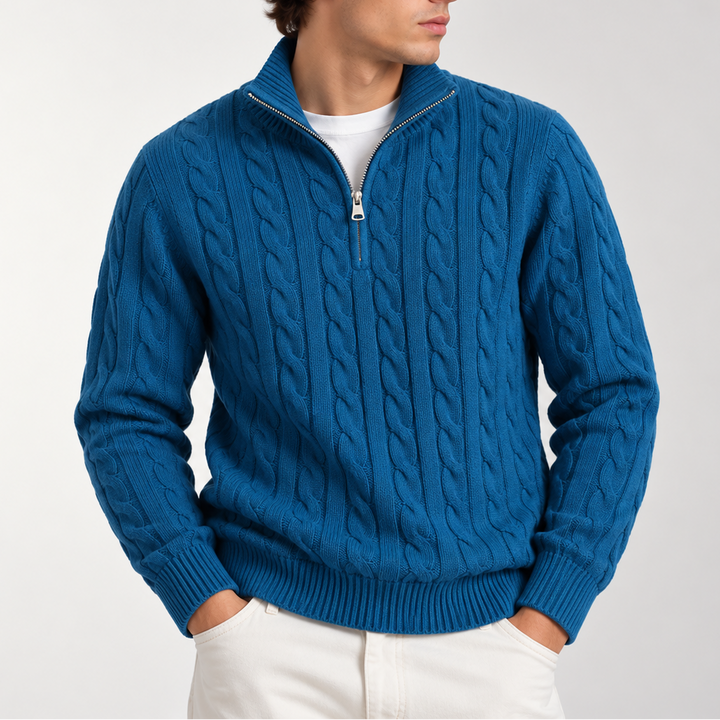 Men’s Cable Knit Quarter Zip Sweater – Classic Knitted Sweater