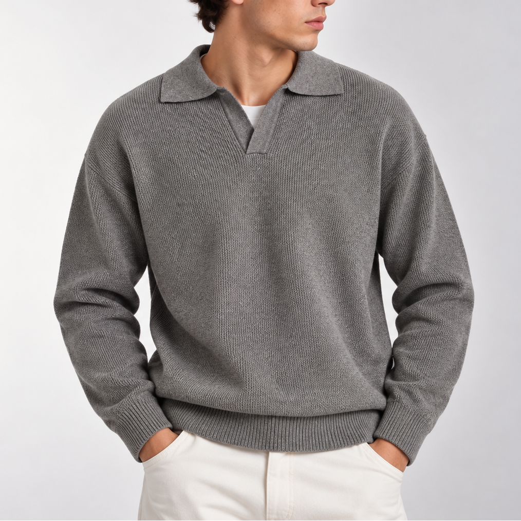 Men’s Knitted Polo Sweater – Long Sleeve Collared Sweater